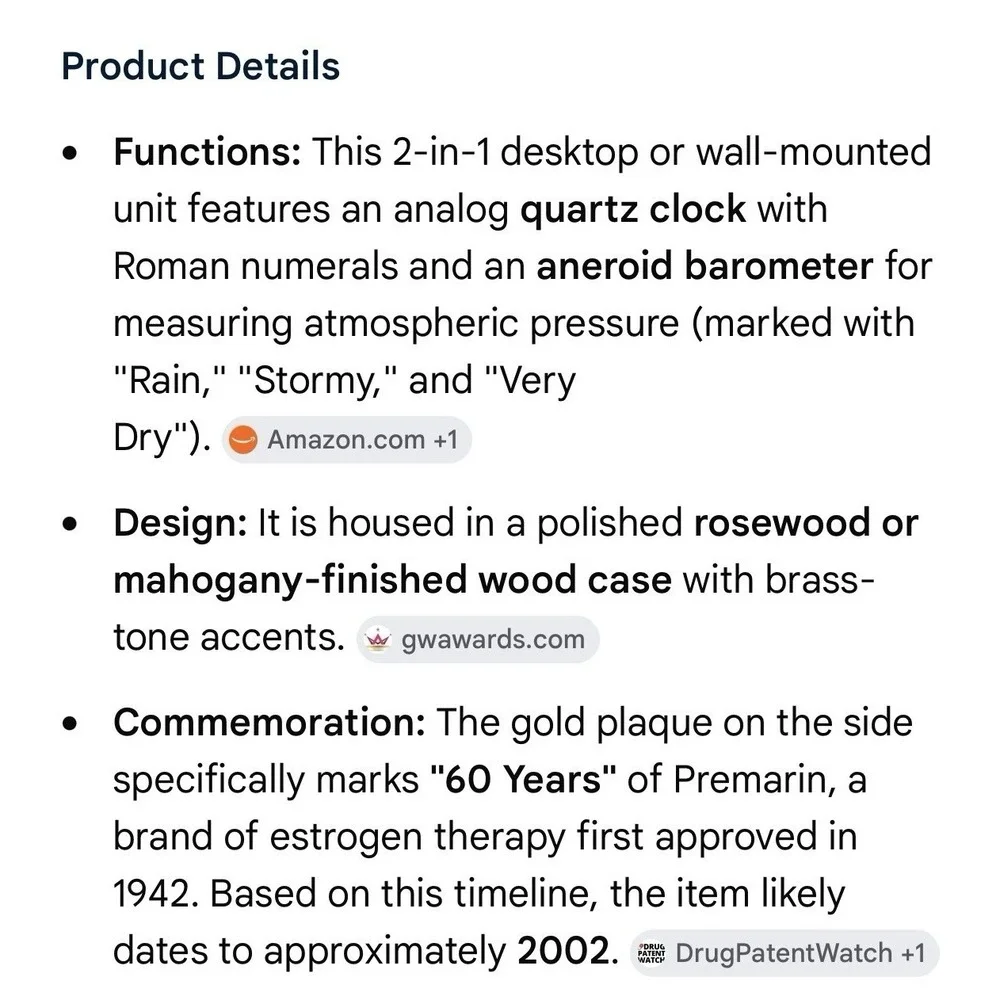 Drug Rep Pharmaceutical Promo PREMARIN Weather Station 60 Year Clock Barometer
